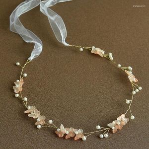 Klipsy do włosów Bride Wedding Akcesoria ręcznie tkaninę pałąk napędowy motyl Pearl Hairband głowica ozdobna biżuteria damski