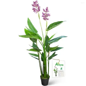 Flores decorativas 5ft artificial canna violeta árvore com flor roxa em plástico berçário pote casa decorações de jardim plantas falsas decoração