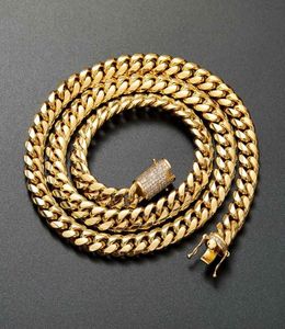 Män kvinnor kubansk länkkedja hiphop halsband armband 18k guld pläterad dubbel säkerhet lås wdiamond hög polerade smyckesuppsättningar 10mm7550478