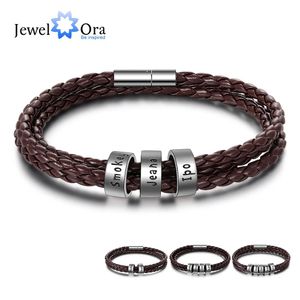 Armband anpassade 25 namn pärlor armband för män personlig brun flätat rep läder armband man smycken gåva till farfar