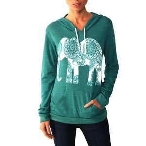 Felpe all'ingrosso Kawaii Elephant Print Felpa 2017 Autunno Primavera Felpe con cappuccio Camicie Pullover Manica lunga Basic Top Donna Felpa Bl