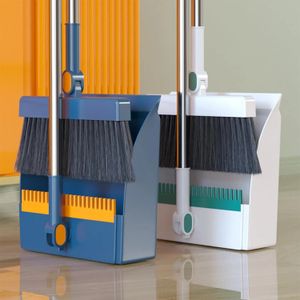 Broom and Dustpan Set with Comb Teeth Folding Upright Sweeper Dustpan Set Non Stick Hair Sweeping Tool for Home Kitchen 240103