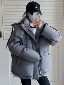 Casacos de trincheira femininos preto solto puffer jaqueta feminina jaqueta feminina inverno promoo 2024 inverno com capuz grosso quente parkas feminino casaco cinza