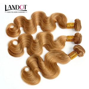 Wefts Peruvian Body Wave Wavy Virgin Hair Honey Blonde Peruvian Human Hair Weaves Bundles Color 27# Extensions 3/4Pcs Lot 1230Inch Doub