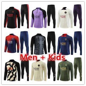 パリトラックスーツ2023 2024 MBAPPE KIDS MEN TRACKSUITS 22 23 24 PSGSトレーニングスーツ長いサッカーサッカージャージーキットユニフォームチャンダルアダルトボーイズファンプレーヤーバージョン