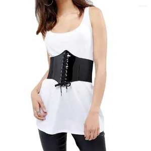 Belts EagleKu 1PC Gothic Slante Mante Flat Belly Corset Elastic High midje Faux Leather Black Corsets For Women Wide Belt