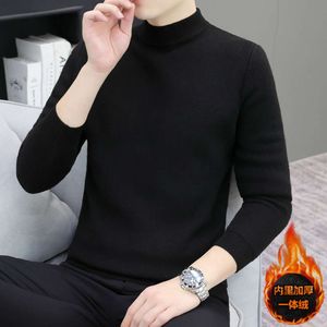 Designer Luxury Chaopai Classic Fashion Casual men's 2024 new winter men's solid color semi-turtleneck sweater, plush thickened warm knit