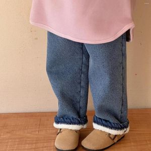 Calças crianças calças coreano roupas infantis temporada de inverno pelúcia espessamento cowboy doméstico versátil