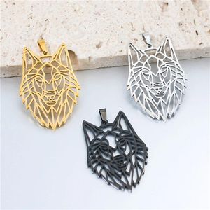 Hänge halsband modagirl guld svart silver färg varg av rostfritt stål origami charm djur huvud hängen diy smycken fynd