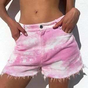 Pantaloncini da donna rosa tie-dye primavera ed estate moda sexy elasticizzato casual personalità strappato abbigliamento in denim da donna con frange