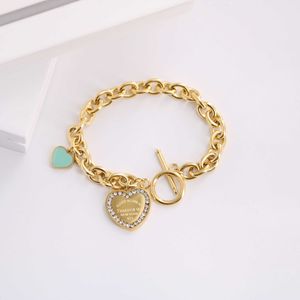 18k Gold T Brand Gold Charm Classic Blue Drip Oil Full Diamond Love Heart OT Schnalle Armband für Damen