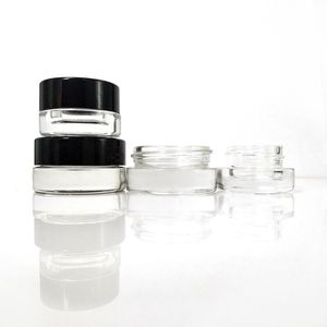 Portable Sample Tank Glass Jar 3ml 5ml Black Lid Glass Box container clear dab tool for wax Cream oil cosmetic jar Packing Bottle Accessories