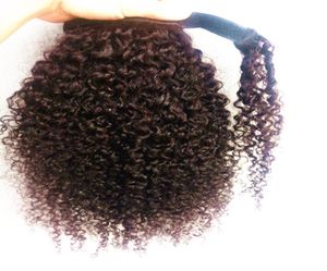 Chegam novas extensões de cabelo humano brasileiro virgem remy kinky encaracolado rabo de cavalo clipe ins cor marrom escuro 100g um pacote 7570079