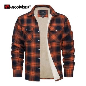 MAGCOMSEN Giacca da uomo in pile scozzese di flanella Giacca con bottoni Giacca casual in cotone Addensare caldo cappotto da lavoro primaverile Sherpa Capispalla 240103