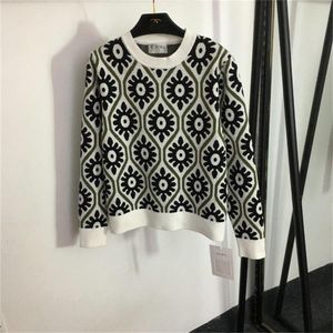 Autumn and Winter New Vintage Jacquard Knitwear Women's Pullover Crewneck tröja med topp