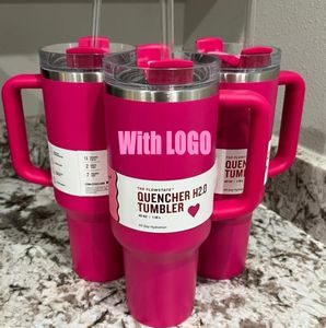 Kitchen Cosmo PINK Target Red Flamingo 40oz Quencher H2.0 Coffee Mugs Cups travel cup Tumblers Cups Silicone handle Valentine Day Gift 1:1 Same Logo GG0104