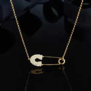 Ожерелья с подвесками, уникальная скрепка, булавка, кулон, ожерелье для женщин, крошечное многоцветное колье с кубическим цирконием в стиле панк, очаровательные ювелирные изделия
