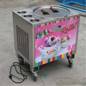 Équipement de transformation des aliments en gros à porte aux États-Unis Commercial 20 pouces poêle ronde simple 3 réservoirs machine à glace frite Hine / Roll Icecream Maker Dhb3M