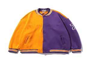 Giacche da uomo Sport Basket Colletto da baseball Streetwear Stiched Viola Giallo Pile Hip Hop Varsity Letterman Capispalla Fit Top7754756