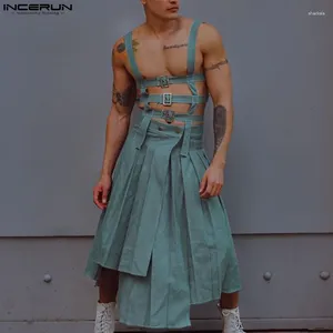 Men's Pants 2024 Men Irregular Skirts Jumpsuits Solid Color Hollow Out Straps Streetwear Personality Male S-5XL INCERUN
