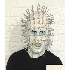 Máscaras de festa Hellraiser Pinhead Horror Máscara Carnaval Mascaras Head Nail Man Filme Cosplay Halloween Latex Scary Spoof Props Drop Deli Dhk6e