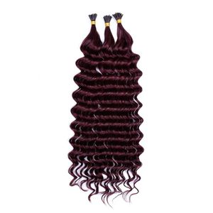 Extensions ELIBESS HAIR 99J# Color Deep Wave Hair 100s/lot ITip Non Remy Human Hair Extension 1.0g/Strand