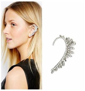 fashion full of rhinestone crystal earrings cuff whole flower ear cuff silver exaggerate clip earrings for women new E1349451364