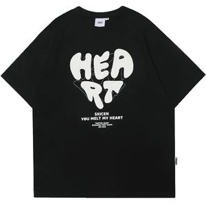 Harajuku Men TシャツハートスポーティーTシャツ90年代夏の半袖TシャツコットンカジュアルティーY2Kハイプホップストリートウェア240103