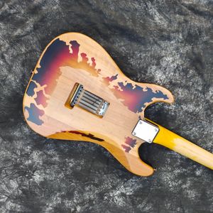 Eski moda elektro gitar, ithal Alder gövdesi, altın aksesuarları, elle imzalanmış kütük rengi yapın