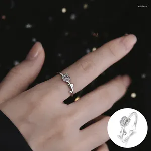 Cluster Rings 925 Sterling Silver Flower Open Ring For Women Girl Simple Fashion Rose Plant Design Jewelry Birthday Gift Drop