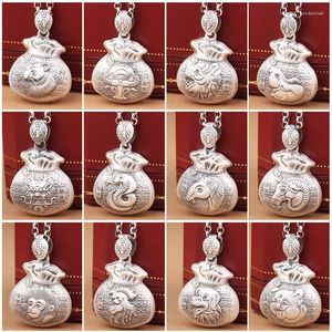 Pendant Necklaces Chinese Zodiac Pendants 999 Sterling Silver Lucky Bag Pure Ox And Tiger Horse Sheep Monkey Rooster