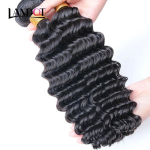 Wefts 10a Raw Virgin Brazilian Deep Wave Kręcone włosy Unruved Peruvian Indian Malezjan Human Hair Wevves 3/4 Bundles Natural Kolor 2