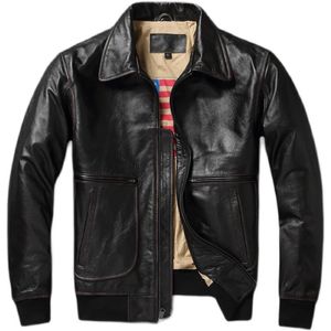 Classic A2 Flight Jackets äkta ko Men Leather Jacket Militär Coat Aviation Coats Autumn Chaqueta de Cuero Para Hombre 240103