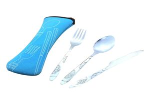 iTECHOR 3pcslot Stainless Steel Tableware set camping Travel Portable Cutlery Fork Knife Dinnerware Set with cloth bag C181127015864024