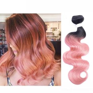 Weaves 300g T 1b Pink Rose Gold Ombre Human Hair Weave Bundles Two Tone Good Quality Colored Brazilian Body Wave Peruvian Malaysian India