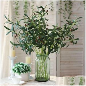 Ghirlande di fiori decorativi Ramo di ulivo artificiale Foglie Vaso di simulazione Pianta verde Seta Bouquet fatto in casa Giardino domestico Drop Deliver Dhwuh