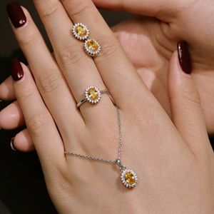 Wed Designer Biżuteria Zestaw biżuterii dla kobiety zaręczynowy Diament Naszyjnik Pierścień 925 Sterling Srebrny żółty cyrkonż