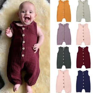 Phemsuits 2019 Baby Summer Clothing Newborn Baby Boy Girl Cotton Linen Romper Sebless Single Single Breasted Esisex Pleaysuit 024m