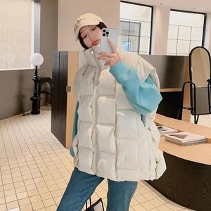 Coletes femininos de outono jackets sem mangas de inverno Mulheres 2024 Moda coreana algodão acolchoado no colete solto e grosso de cintura grossa