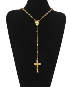 Heißer Verkauf Hip Hop Stil Rosenkranz Perle Anhänger Jesus Halskette mit klaren Strasssteinen 24 Zoll Halskette Männer Frauen MODESCHMUCK WHOSALES2669736