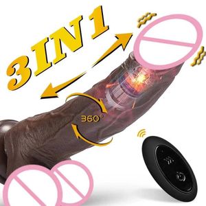 Massagegerät, Sexspielzeug, Massagegerät, 3-in-1, schwarzer Dildo, Vibratoren für Frauen, Heizung, Schubschaukel, Silikon-Saugnapf, vibrierender realistischer Penis für Erwachsene