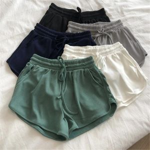 Frauen Shorts Kordelzug Casual A-Linie Taschen Solide Mini Flare Kurze Hosen Mujer Frühling Sommer Baggy Lose Bequeme Cortos