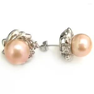 Orecchini a bottone Orecchini da donna in argento sterling 925 con perla rosa naturale da 9-10 mm