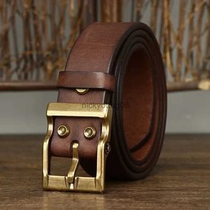 Cinture Cintura larga 3,8 cm in vera pelle di alta qualità Cintura da uomo retrò ispessita primo strato in pura pelle bovina con fibbia in ottone Jeans Cintura maschile di lusso