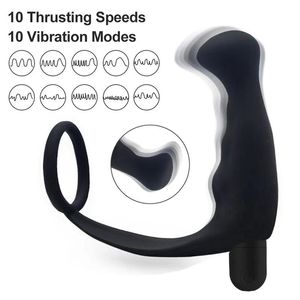 Massagers Sex Toy Massagers 10 Speed ​​Sexy Toys Prostate Massager vibrerande kukring Anal leksak för män Försena utlösning Butt Plug