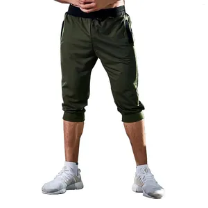 Herr shorts fitness capris sweatpants mens mager gunched fötter stammar mode sömmar dubbel ficka dragskovaru sportkläder