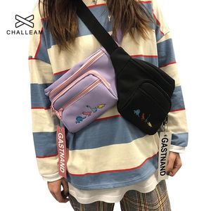 Female Cute Cartoon Dinosaur Embroidery Large Waist Bag Women Mobile Harajuku Black Purple Banana Fanny Pack Bel Cantasi 186 240103