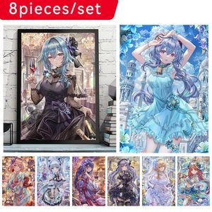 Popular anime poster Genshin Impact Game Handdrawn Set Home Decoration Painting Wall Sticker Waterproof Picture 240104
