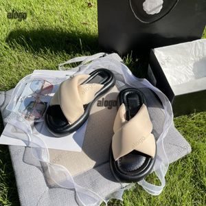 chan c designer tofflor klassiska sandaler äkta mode kvinnor skor cross connection damer toffel strand häl flip flops storlek 35-40