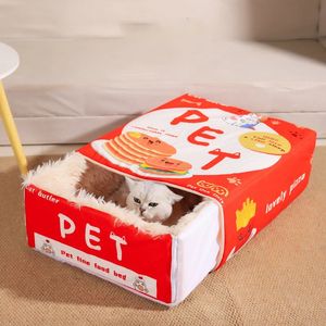 Japoński styl w pełni zamknięte pudełko ciastka Pet Cat Bed Prostokątne wyciągnięte kotły kotek przypominający bezpieczną jaskinię poduszki 240103